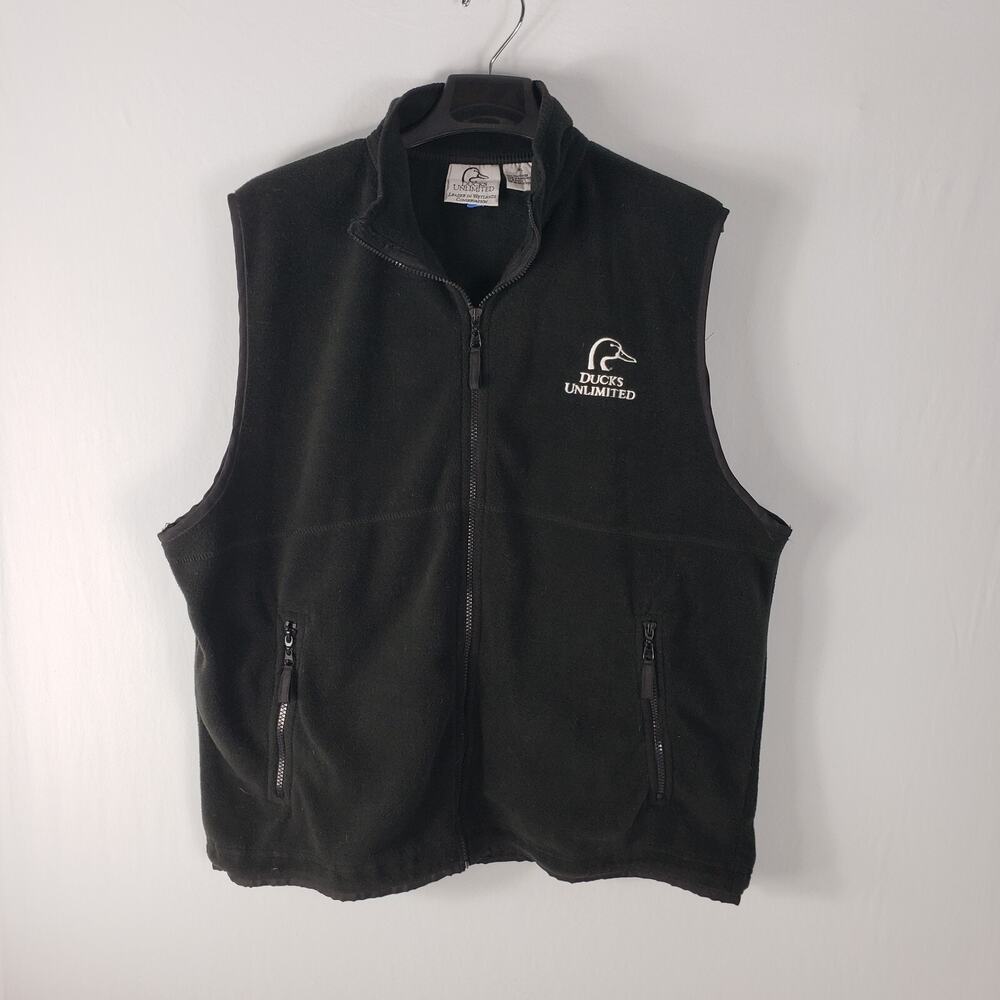 DUCKS‎ UNLIMITED Mens Fleece Full Zip Vest Color Black Size XL